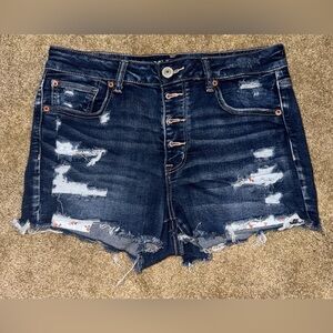 American Eagle Outfitters Dark Blue Distressed Shorts With Peak-a-boo Pockets